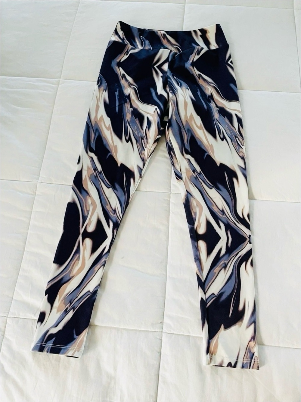 Zara Abstract High-Waist Leggings - Navy, Cream & Beige